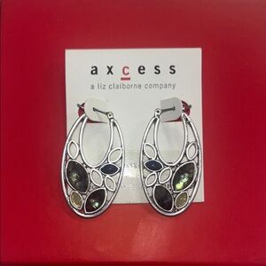 Y2K Axcess Brand Silver Earrings with Blue and Green Abalone Accents